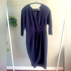 ASOS Navy Wrap Midi Dress 3/4 sleeves Size 6